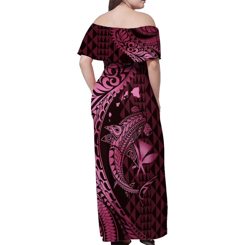 Aloha Hawaii Hammerhead Shark Family Matching Off Shoulder Maxi Dress and Hawaiian Shirt Pink Kakau and Polynesian Tattoo LT03 - Polynesian Pride