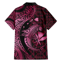 Aloha Hawaii Hammerhead Shark Family Matching Off Shoulder Short Dress and Hawaiian Shirt Pink Kakau and Polynesian Tattoo LT03 - Polynesian Pride