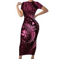 Aloha Hawaii Hammerhead Shark Family Matching Short Sleeve Bodycon Dress and Hawaiian Shirt Pink Kakau and Polynesian Tattoo LT03 Mom's Dress Pink - Polynesian Pride