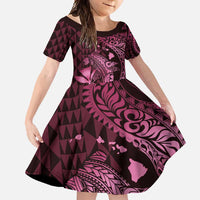 Aloha Hawaii Hammerhead Shark Family Matching Summer Maxi Dress and Hawaiian Shirt Pink Kakau and Polynesian Tattoo LT03 Daughter's Dress Pink - Polynesian Pride
