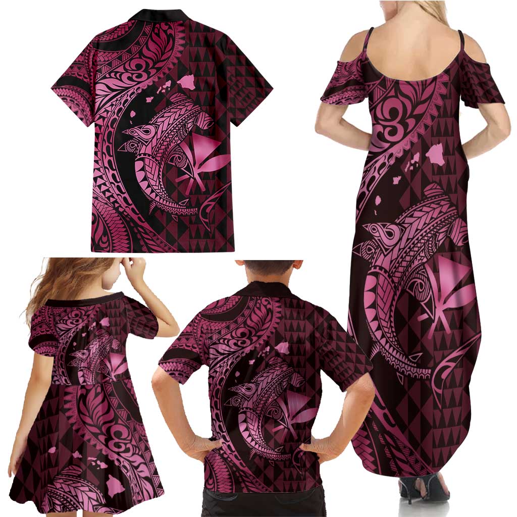 Aloha Hawaii Hammerhead Shark Family Matching Summer Maxi Dress and Hawaiian Shirt Pink Kakau and Polynesian Tattoo LT03 - Polynesian Pride