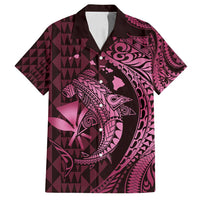Aloha Hawaii Hammerhead Shark Family Matching Tank Maxi Dress and Hawaiian Shirt Pink Kakau and Polynesian Tattoo LT03 Dad's Shirt - Short Sleeve Pink - Polynesian Pride