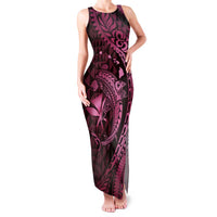 Aloha Hawaii Hammerhead Shark Family Matching Tank Maxi Dress and Hawaiian Shirt Pink Kakau and Polynesian Tattoo LT03 Mom's Dress Pink - Polynesian Pride