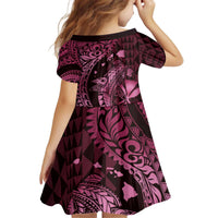 Aloha Hawaii Hammerhead Shark Kid Short Sleeve Dress Pink Kakau and Polynesian Tattoo LT03