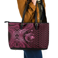 Aloha Hawaii Hammerhead Shark Leather Tote Bag Pink Kakau and Polynesian Tattoo LT03