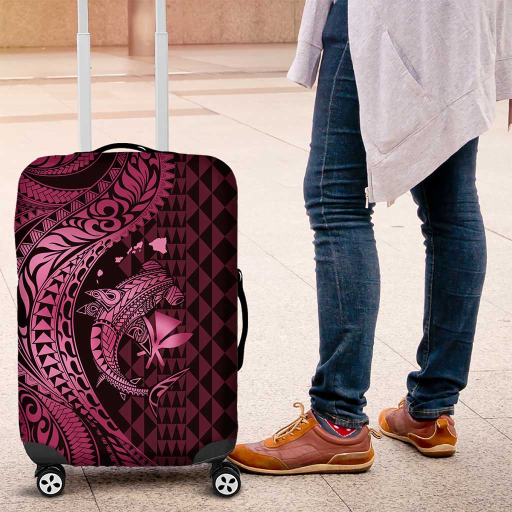 Aloha Hawaii Hammerhead Shark Luggage Cover Pink Kakau and Polynesian Tattoo LT03