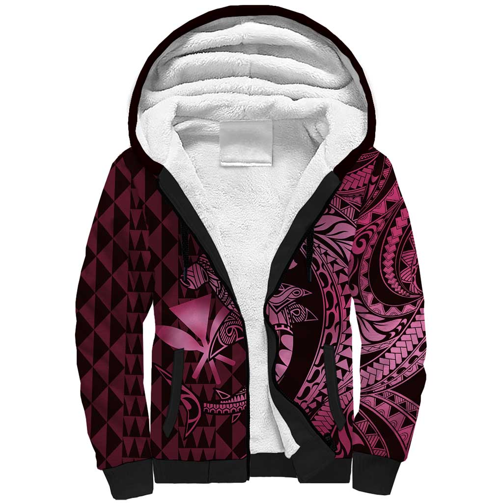 Aloha Hawaii Hammerhead Shark Sherpa Hoodie Pink Kakau and Polynesian Tattoo LT03 Unisex Pink - Polynesian Pride