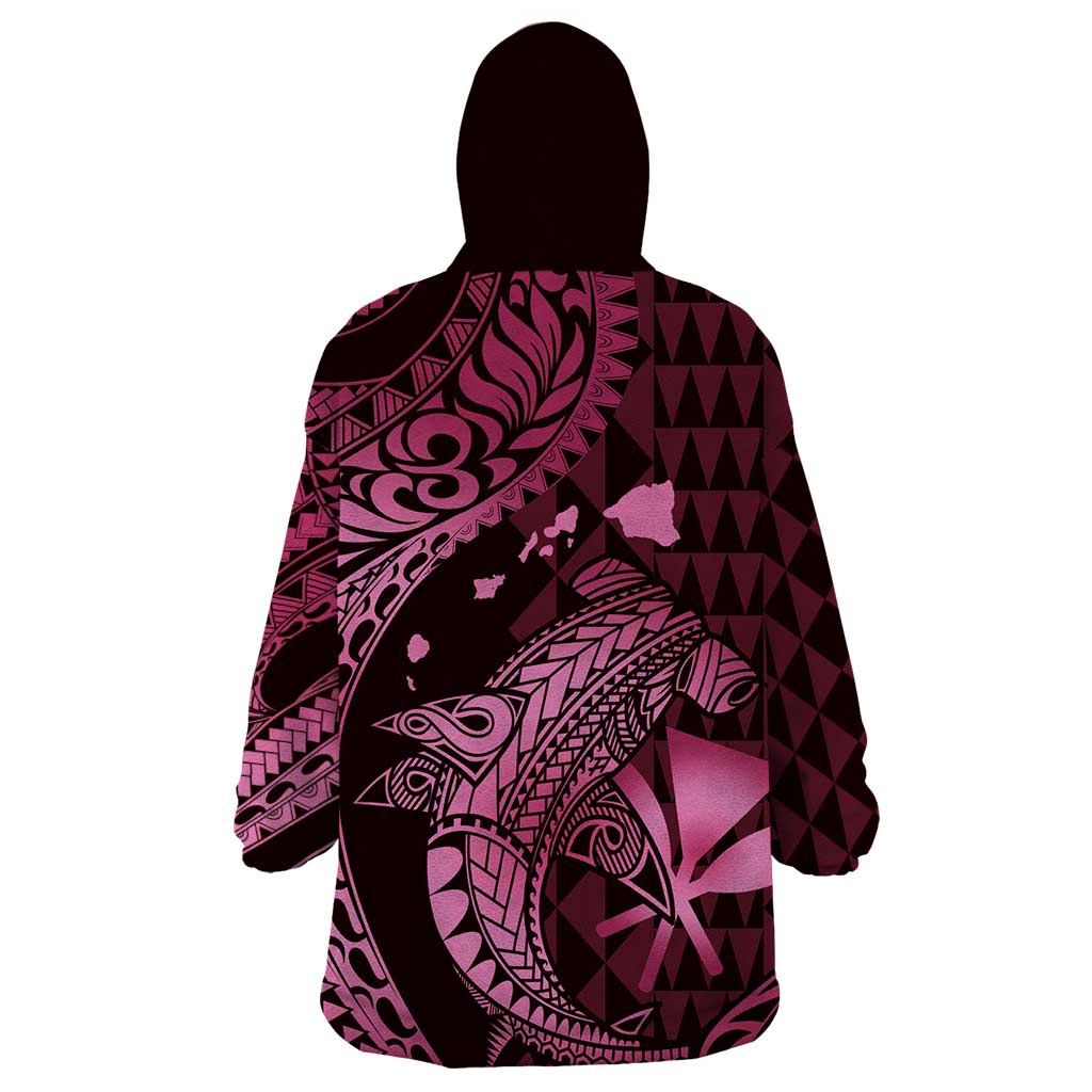 Aloha Hawaii Hammerhead Shark Wearable Blanket Hoodie Pink Kakau and Polynesian Tattoo LT03 - Polynesian Pride