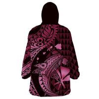Aloha Hawaii Hammerhead Shark Wearable Blanket Hoodie Pink Kakau and Polynesian Tattoo LT03 - Polynesian Pride