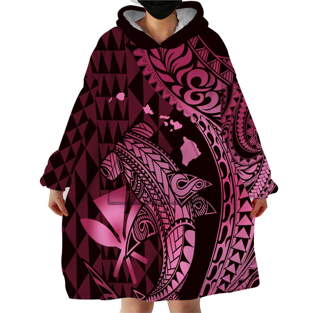 Aloha Hawaii Hammerhead Shark Wearable Blanket Hoodie Pink Kakau and Polynesian Tattoo LT03 - Polynesian Pride