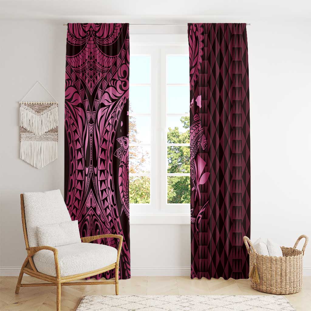 Aloha Hawaii Hammerhead Shark Window Curtain Pink Kakau and Polynesian Tattoo LT03