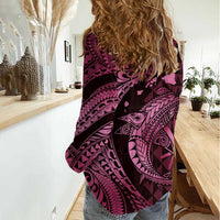 Aloha Hawaii Hammerhead Shark Women Casual Shirt Pink Kakau and Polynesian Tattoo LT03 - Polynesian Pride