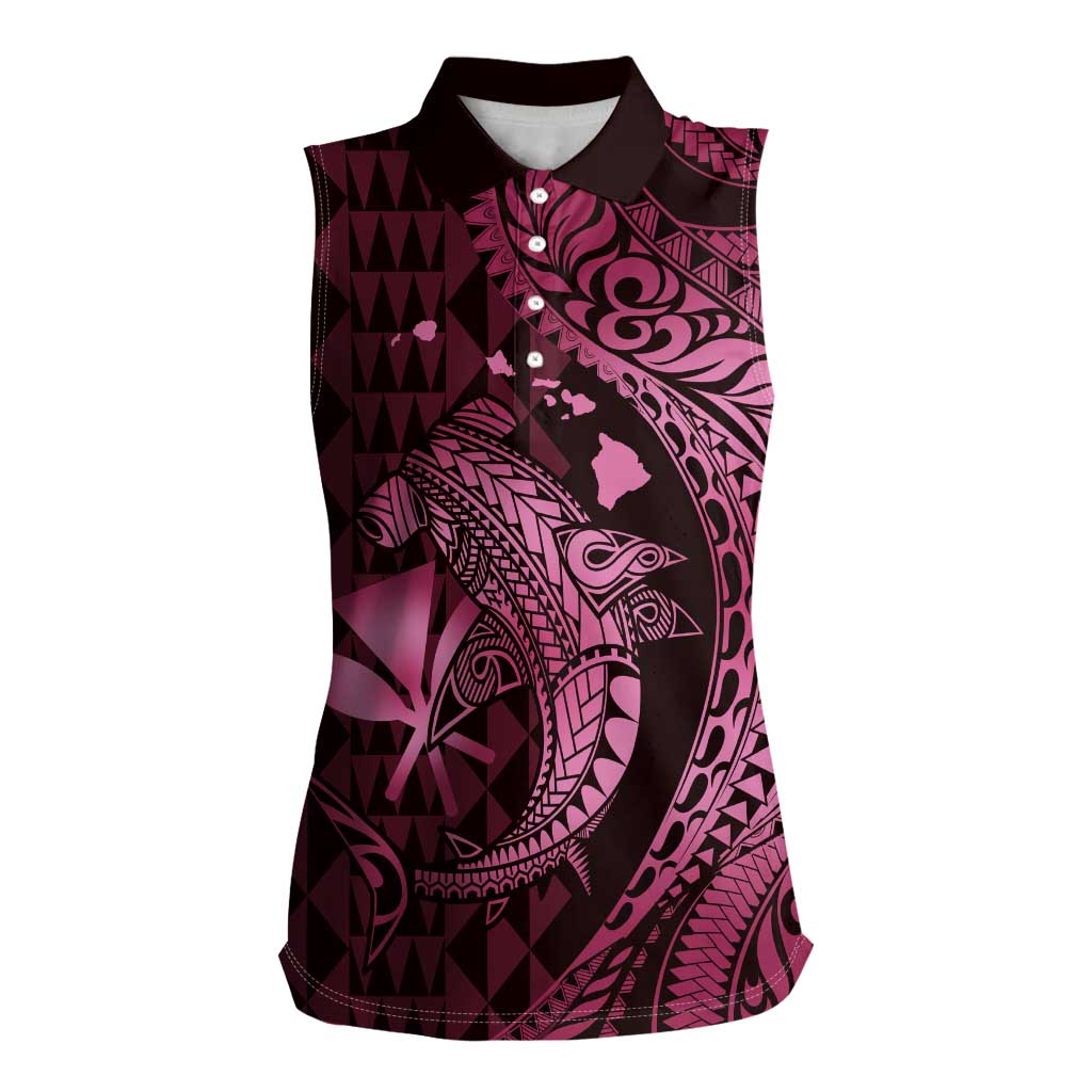 Aloha Hawaii Hammerhead Shark Women Sleeveless Polo Shirt Pink Kakau and Polynesian Tattoo LT03 Female Pink - Polynesian Pride