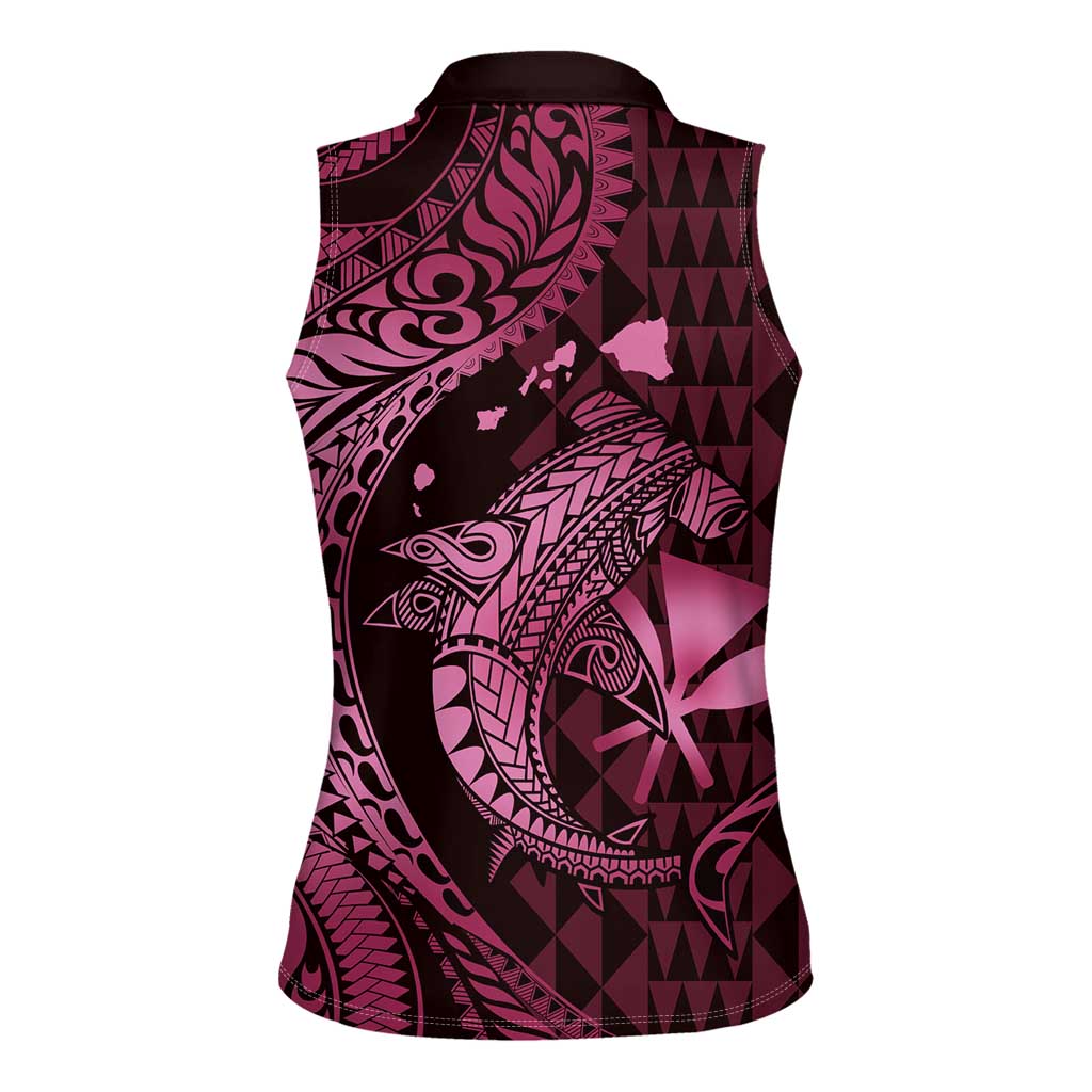 Aloha Hawaii Hammerhead Shark Women Sleeveless Polo Shirt Pink Kakau and Polynesian Tattoo LT03 - Polynesian Pride