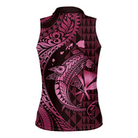 Aloha Hawaii Hammerhead Shark Women Sleeveless Polo Shirt Pink Kakau and Polynesian Tattoo LT03 - Polynesian Pride
