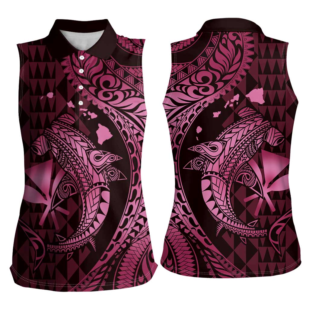 Aloha Hawaii Hammerhead Shark Women Sleeveless Polo Shirt Pink Kakau and Polynesian Tattoo LT03 - Polynesian Pride