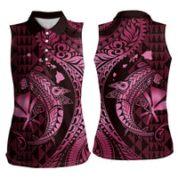 Aloha Hawaii Hammerhead Shark Women Sleeveless Polo Shirt Pink Kakau and Polynesian Tattoo LT03 - Polynesian Pride