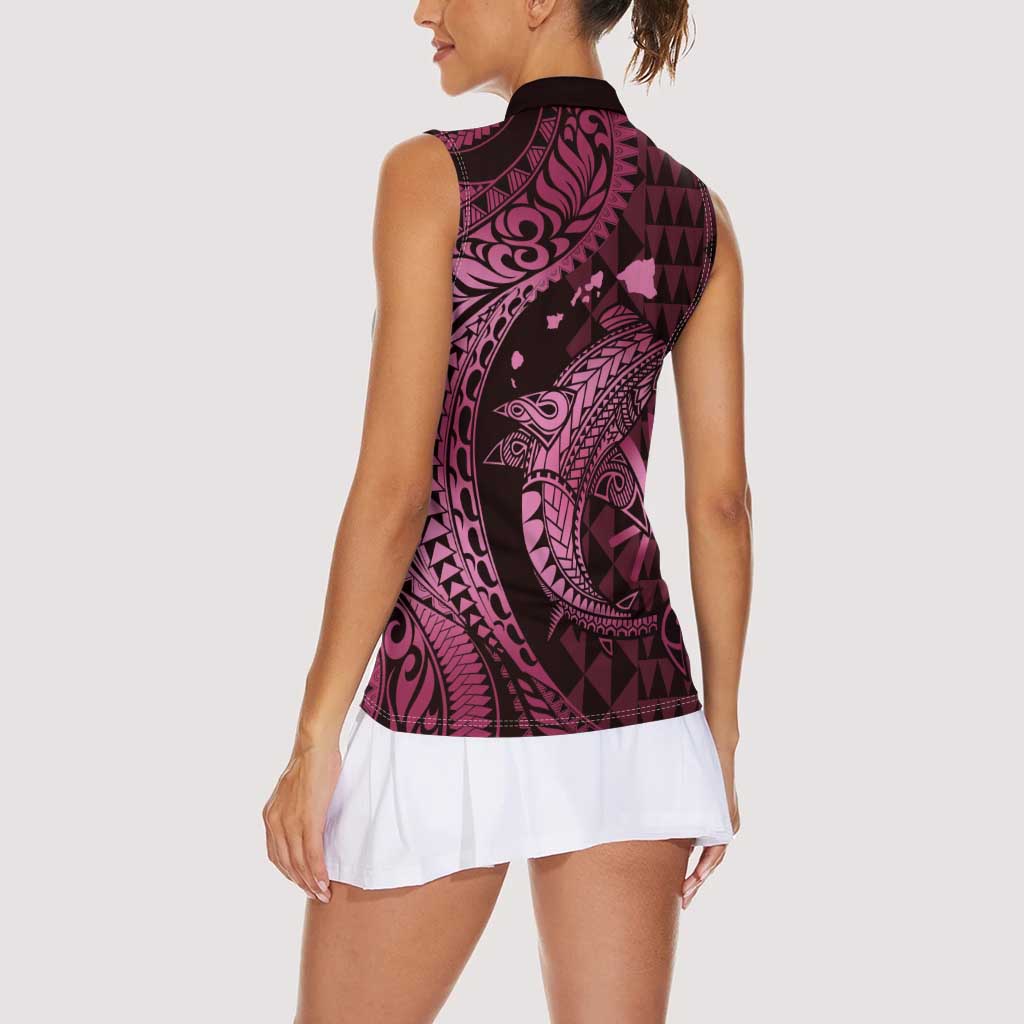 Aloha Hawaii Hammerhead Shark Women Sleeveless Polo Shirt Pink Kakau and Polynesian Tattoo LT03 - Polynesian Pride
