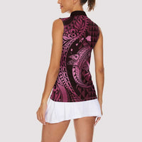 Aloha Hawaii Hammerhead Shark Women Sleeveless Polo Shirt Pink Kakau and Polynesian Tattoo LT03 - Polynesian Pride