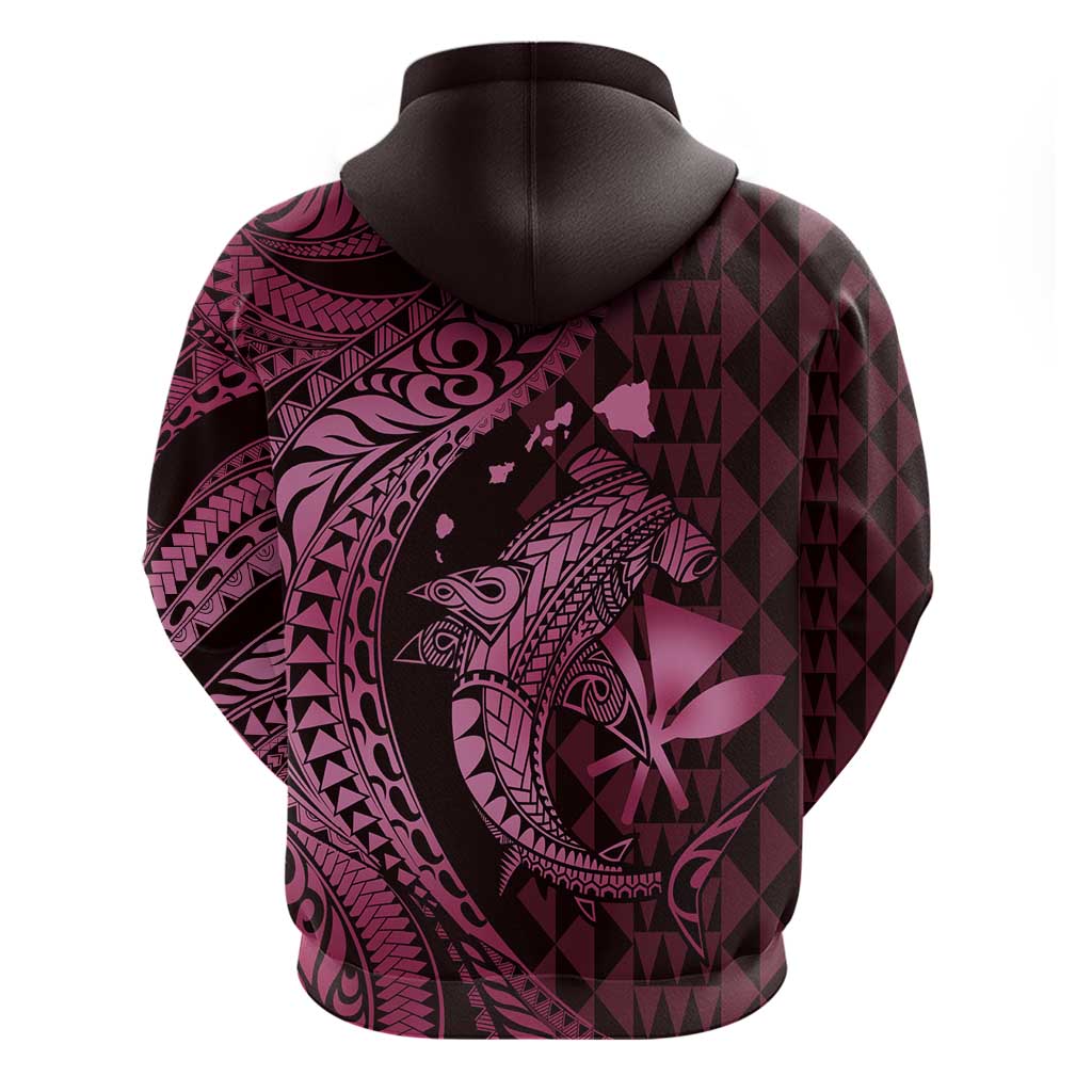 Aloha Hawaii Hammerhead Shark Zip Hoodie Pink Kakau and Polynesian Tattoo LT03