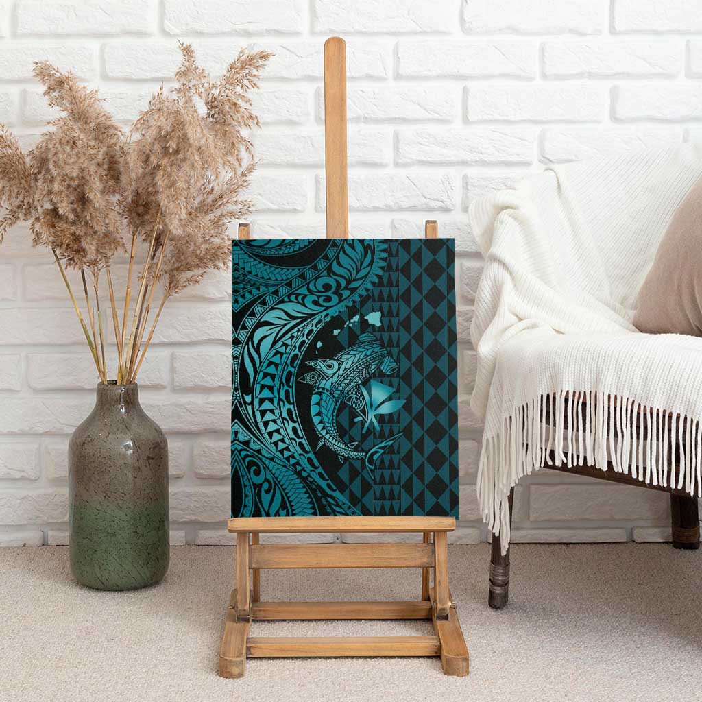 Aloha Hawaii Hammerhead Shark Canvas Wall Art Turquoise Kakau and Polynesian Tattoo LT03