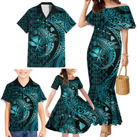 Aloha Hawaii Hammerhead Shark Family Matching Mermaid Dress and Hawaiian Shirt Turquoise Kakau and Polynesian Tattoo LT03 - Polynesian Pride