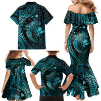 Aloha Hawaii Hammerhead Shark Family Matching Mermaid Dress and Hawaiian Shirt Turquoise Kakau and Polynesian Tattoo LT03 - Polynesian Pride