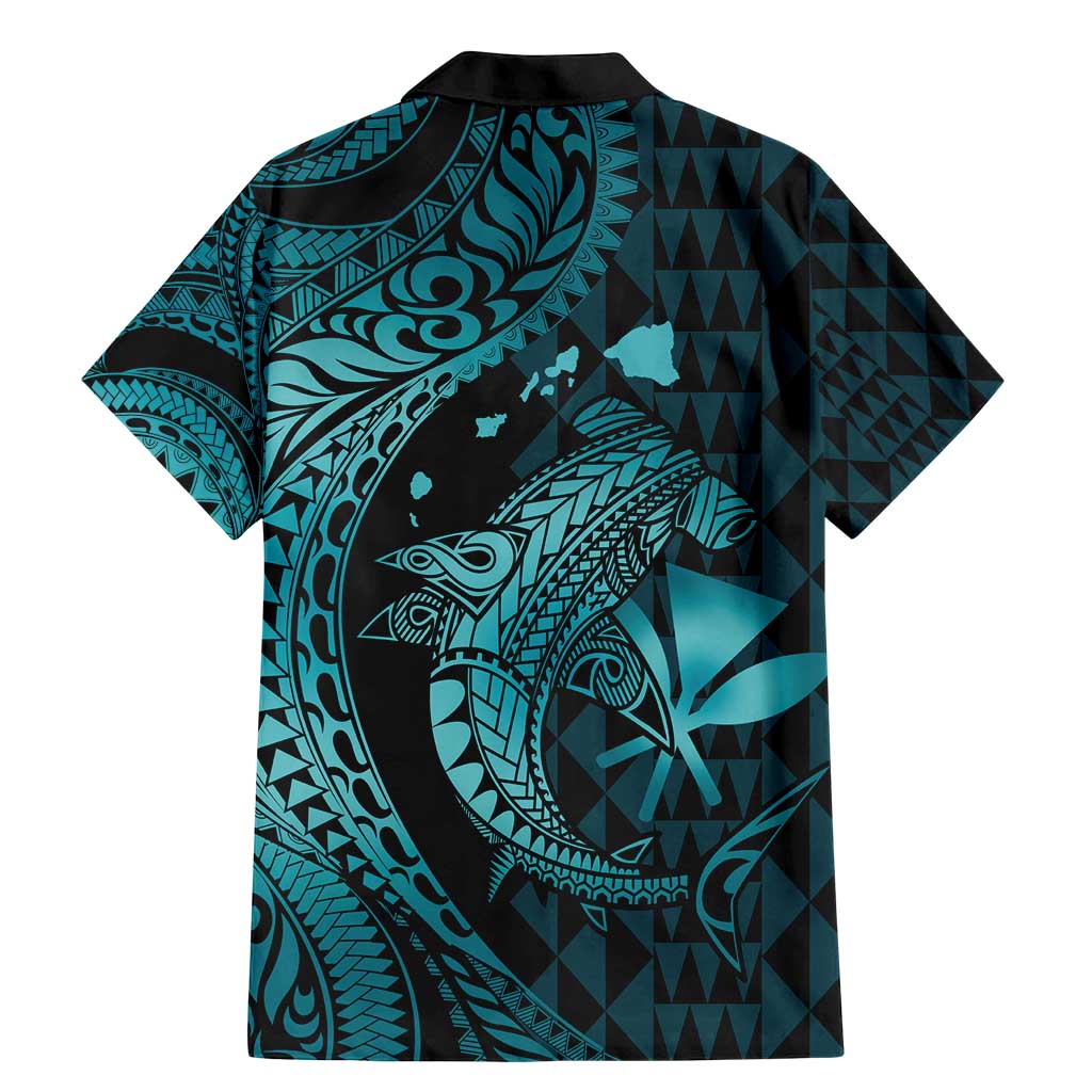 Aloha Hawaii Hammerhead Shark Family Matching Mermaid Dress and Hawaiian Shirt Turquoise Kakau and Polynesian Tattoo LT03 - Polynesian Pride