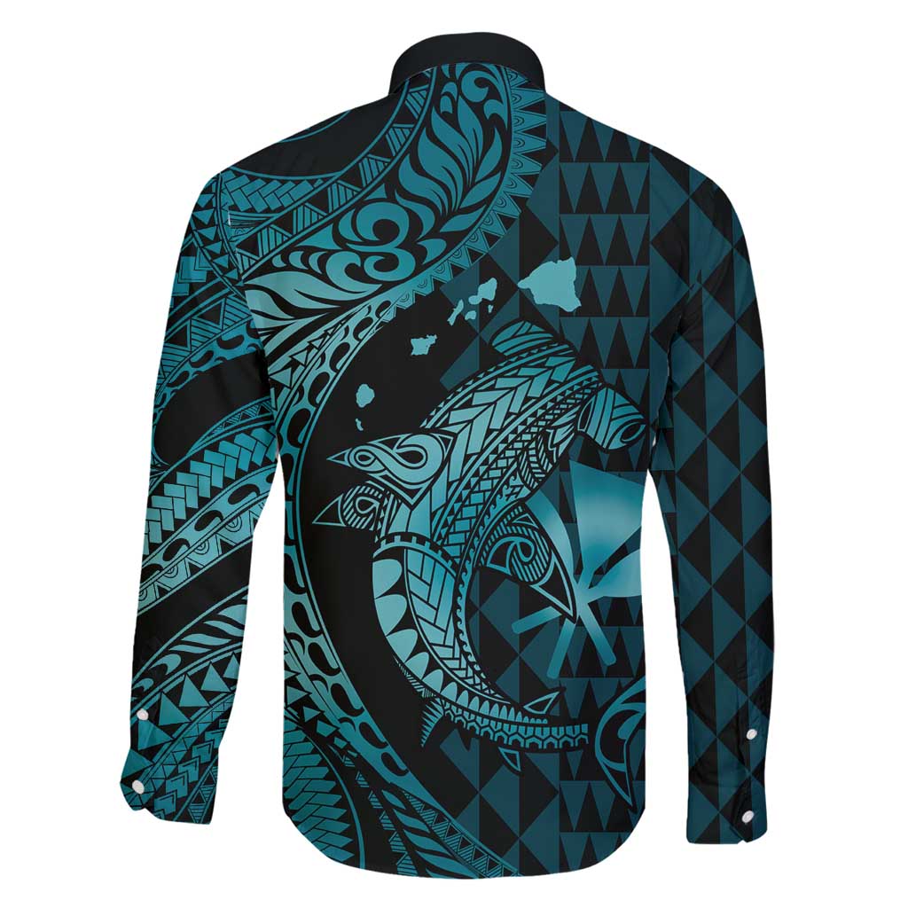 Aloha Hawaii Hammerhead Shark Family Matching Off Shoulder Maxi Dress and Hawaiian Shirt Turquoise Kakau and Polynesian Tattoo LT03 - Polynesian Pride