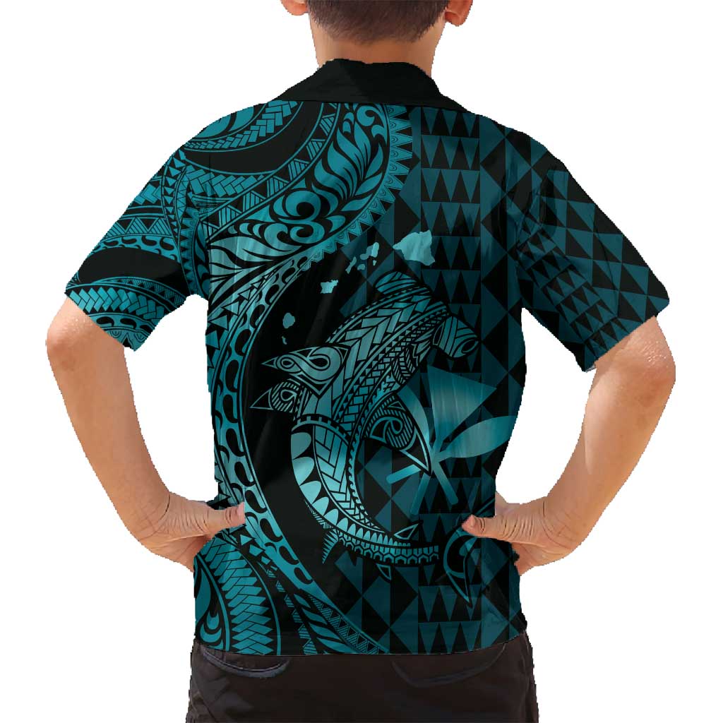 Aloha Hawaii Hammerhead Shark Family Matching Summer Maxi Dress and Hawaiian Shirt Turquoise Kakau and Polynesian Tattoo LT03 - Polynesian Pride