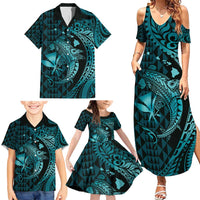 Aloha Hawaii Hammerhead Shark Family Matching Summer Maxi Dress and Hawaiian Shirt Turquoise Kakau and Polynesian Tattoo LT03 - Polynesian Pride