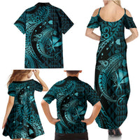 Aloha Hawaii Hammerhead Shark Family Matching Summer Maxi Dress and Hawaiian Shirt Turquoise Kakau and Polynesian Tattoo LT03 - Polynesian Pride