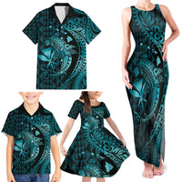 Aloha Hawaii Hammerhead Shark Family Matching Tank Maxi Dress and Hawaiian Shirt Turquoise Kakau and Polynesian Tattoo LT03 - Polynesian Pride