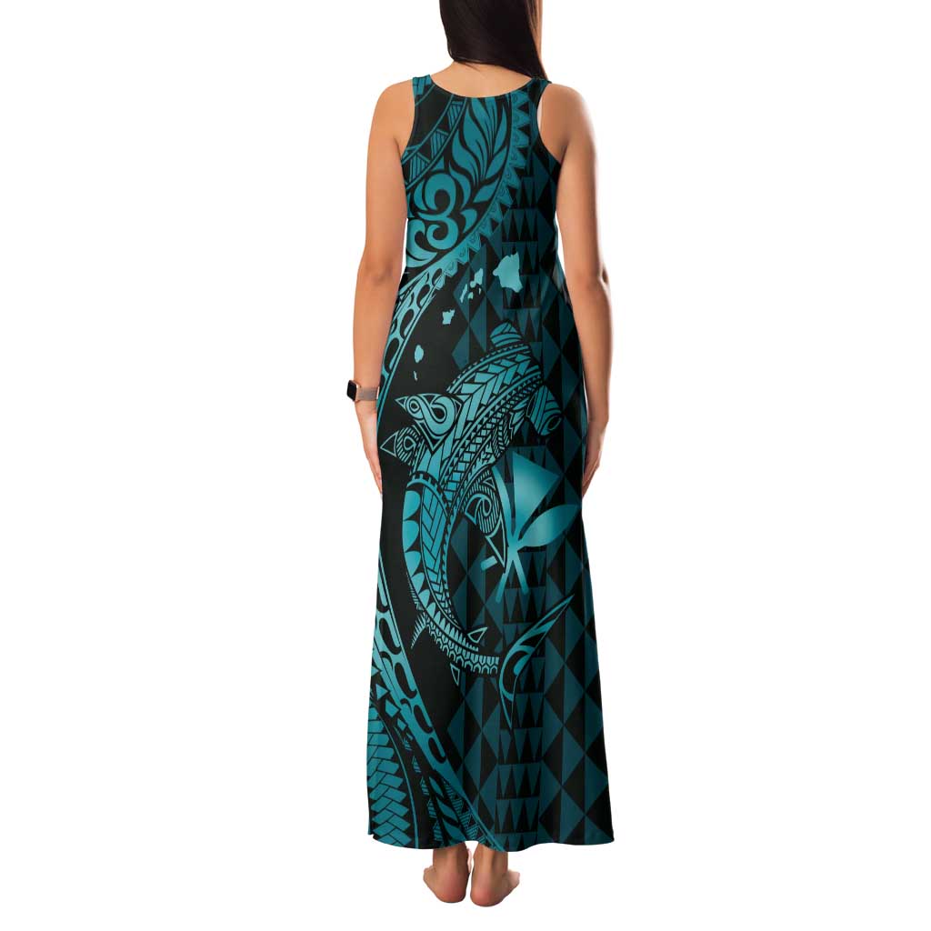 Aloha Hawaii Hammerhead Shark Family Matching Tank Maxi Dress and Hawaiian Shirt Turquoise Kakau and Polynesian Tattoo LT03 - Polynesian Pride