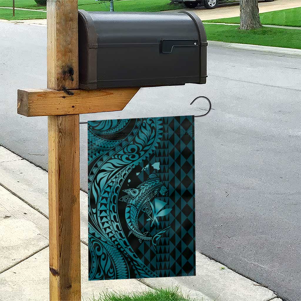 Aloha Hawaii Hammerhead Shark Garden Flag Turquoise Kakau and Polynesian Tattoo LT03 - Polynesian Pride