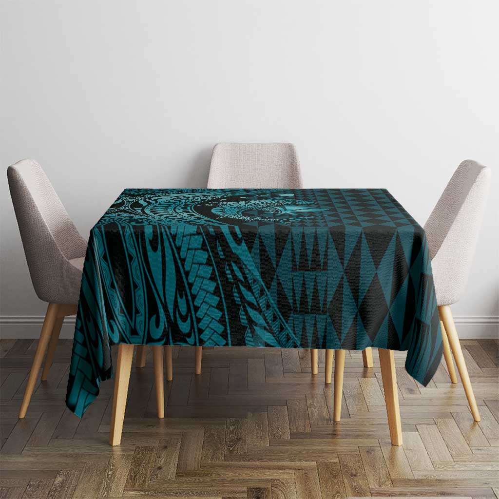 Aloha Hawaii Hammerhead Shark Tablecloth Turquoise Kakau and Polynesian Tattoo LT03
