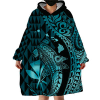 Aloha Hawaii Hammerhead Shark Wearable Blanket Hoodie Turquoise Kakau and Polynesian Tattoo LT03 - Polynesian Pride