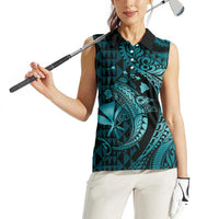 Aloha Hawaii Hammerhead Shark Women Sleeveless Polo Shirt Turquoise Kakau and Polynesian Tattoo LT03 - Polynesian Pride