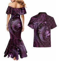 Aloha Hawaii Hammerhead Shark Couples Matching Mermaid Dress and Hawaiian Shirt Purple Kakau and Polynesian Tattoo LT03 - Polynesian Pride