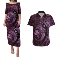 Aloha Hawaii Hammerhead Shark Couples Matching Puletasi and Hawaiian Shirt Purple Kakau and Polynesian Tattoo LT03 Purple - Polynesian Pride