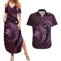 Aloha Hawaii Hammerhead Shark Couples Matching Summer Maxi Dress and Hawaiian Shirt Purple Kakau and Polynesian Tattoo LT03 Purple - Polynesian Pride