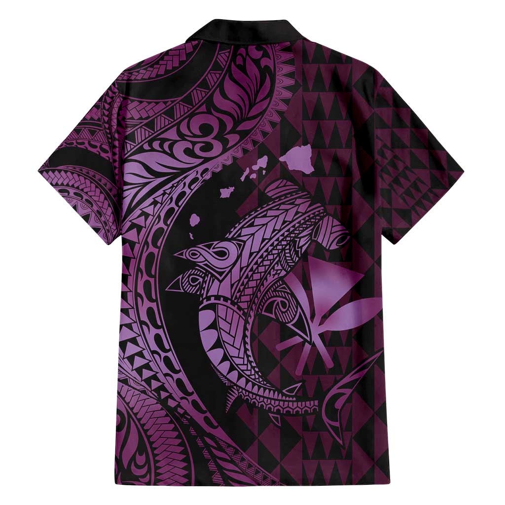 Aloha Hawaii Hammerhead Shark Family Matching Long Sleeve Bodycon Dress and Hawaiian Shirt Purple Kakau and Polynesian Tattoo LT03 - Polynesian Pride