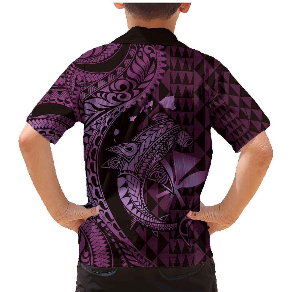 Aloha Hawaii Hammerhead Shark Family Matching Mermaid Dress and Hawaiian Shirt Purple Kakau and Polynesian Tattoo LT03 - Polynesian Pride
