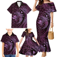 Aloha Hawaii Hammerhead Shark Family Matching Mermaid Dress and Hawaiian Shirt Purple Kakau and Polynesian Tattoo LT03 - Polynesian Pride