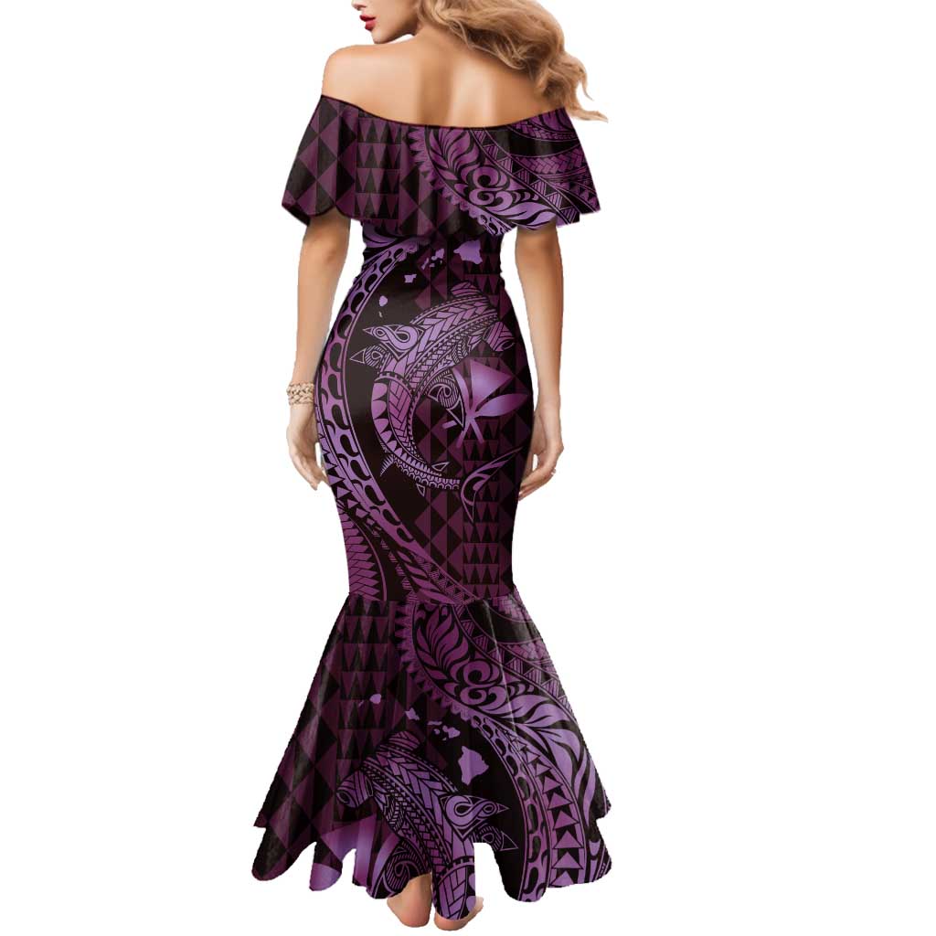 Aloha Hawaii Hammerhead Shark Family Matching Mermaid Dress and Hawaiian Shirt Purple Kakau and Polynesian Tattoo LT03 - Polynesian Pride