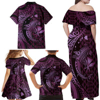 Aloha Hawaii Hammerhead Shark Family Matching Off Shoulder Maxi Dress and Hawaiian Shirt Purple Kakau and Polynesian Tattoo LT03 - Polynesian Pride