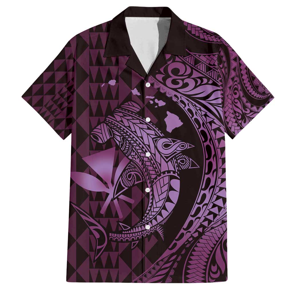 Aloha Hawaii Hammerhead Shark Family Matching Off Shoulder Maxi Dress and Hawaiian Shirt Purple Kakau and Polynesian Tattoo LT03 Dad's Shirt - Short Sleeve Purple - Polynesian Pride