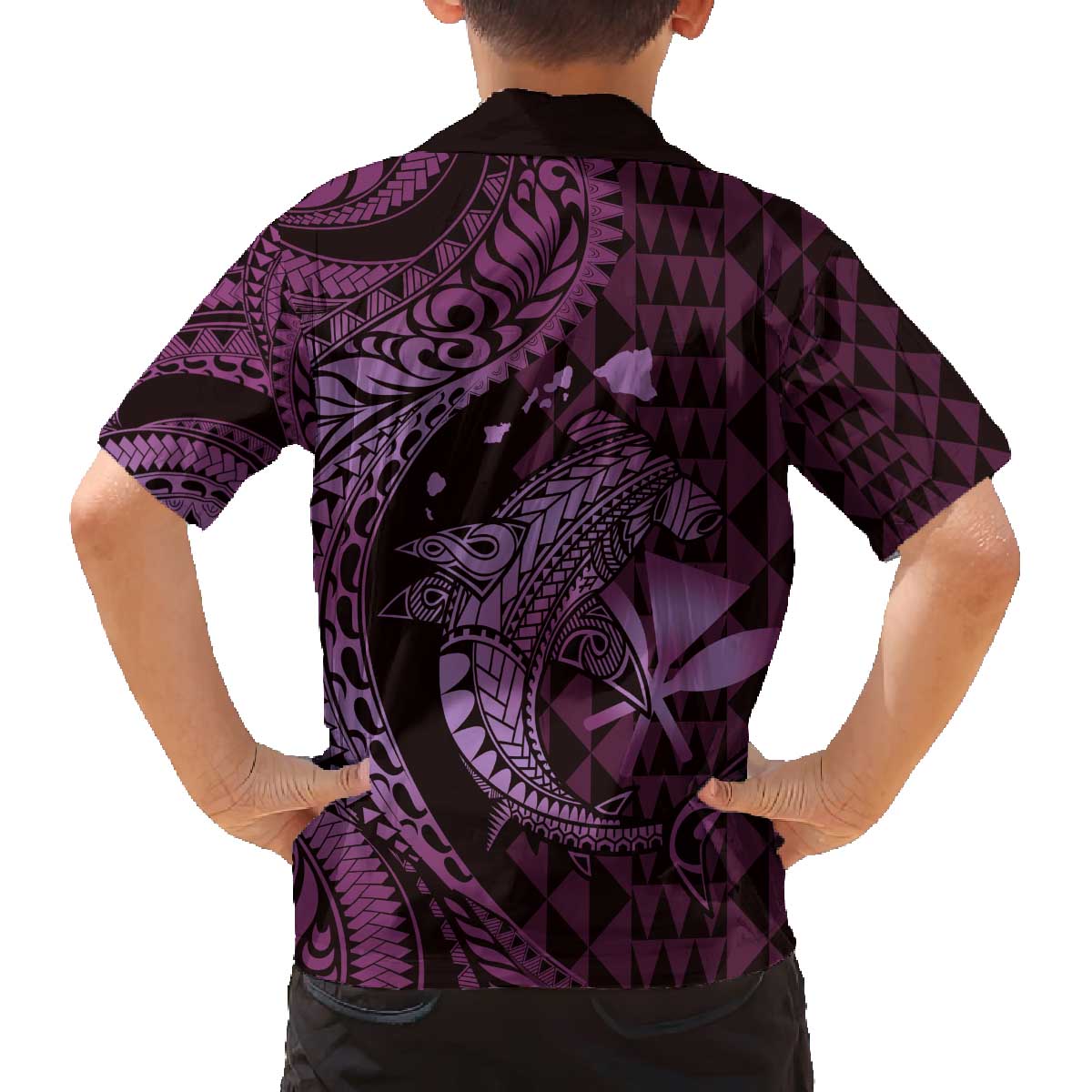 Aloha Hawaii Hammerhead Shark Family Matching Puletasi and Hawaiian Shirt Purple Kakau and Polynesian Tattoo LT03 - Polynesian Pride