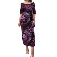 Aloha Hawaii Hammerhead Shark Family Matching Puletasi and Hawaiian Shirt Purple Kakau and Polynesian Tattoo LT03 Mom's Dress Purple - Polynesian Pride