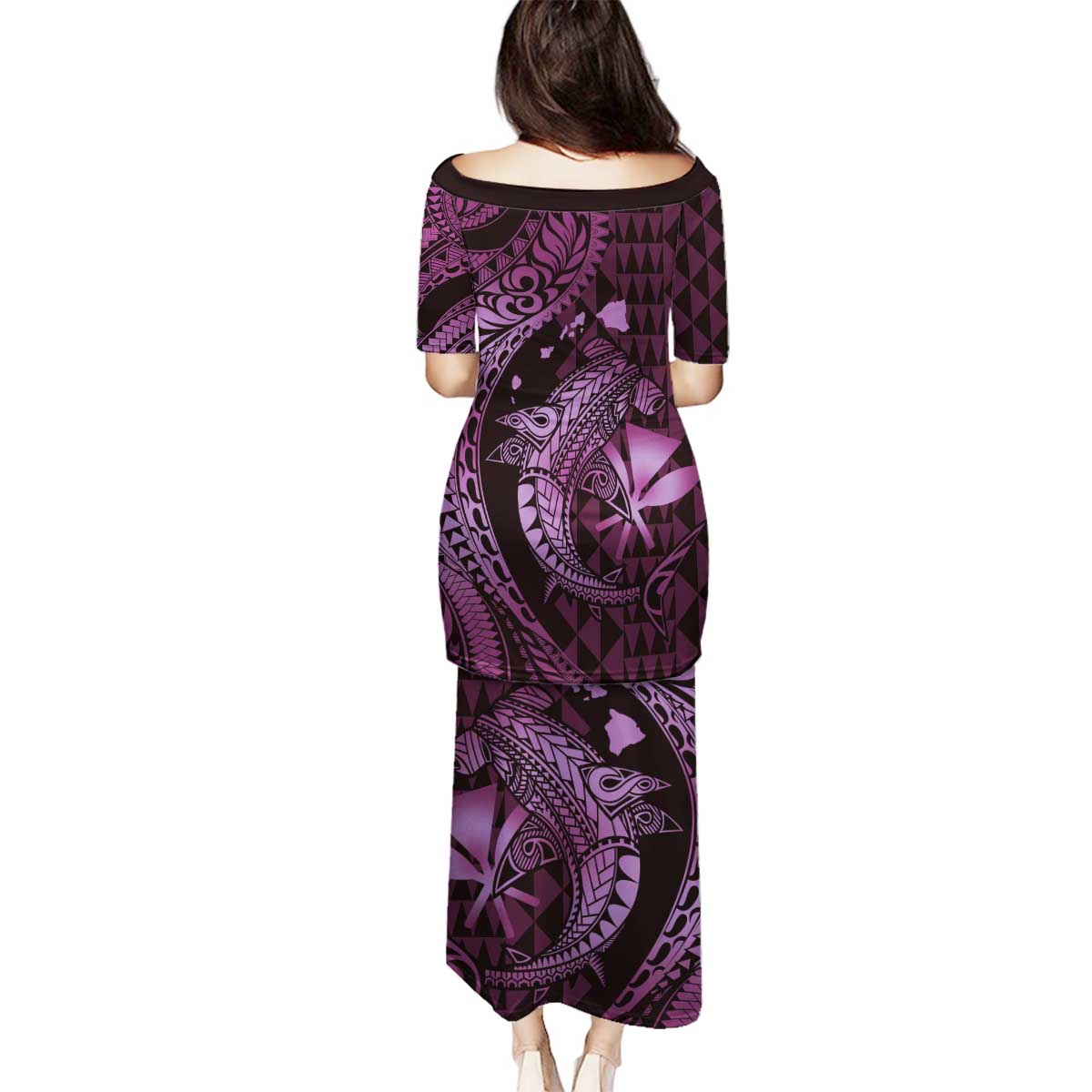 Aloha Hawaii Hammerhead Shark Family Matching Puletasi and Hawaiian Shirt Purple Kakau and Polynesian Tattoo LT03 - Polynesian Pride